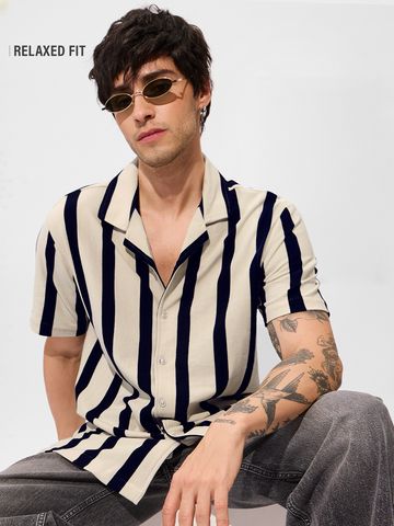 Buy Stripes: Black, White Men Knit Shirt Online C76