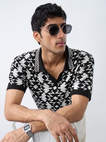 Buy Oversized Polo: Zig-Zag Black For Men Online P09