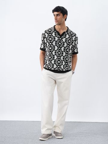 Buy Oversized Polo: Zig-Zag Black For Men Online P09