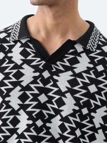 Buy Oversized Polo: Zig-Zag Black For Men Online P09