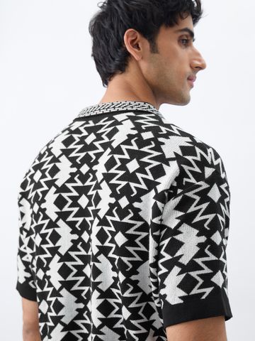 Buy Oversized Polo: Zig-Zag Black For Men Online P09