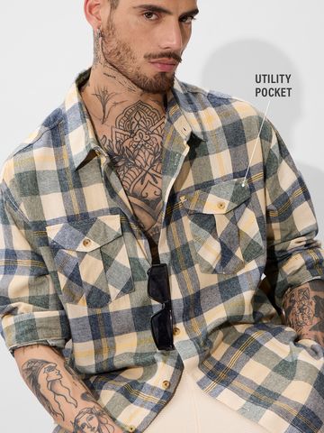Buy Checks: Blue, Green, and Yellow Men Utility Shirt Online C76