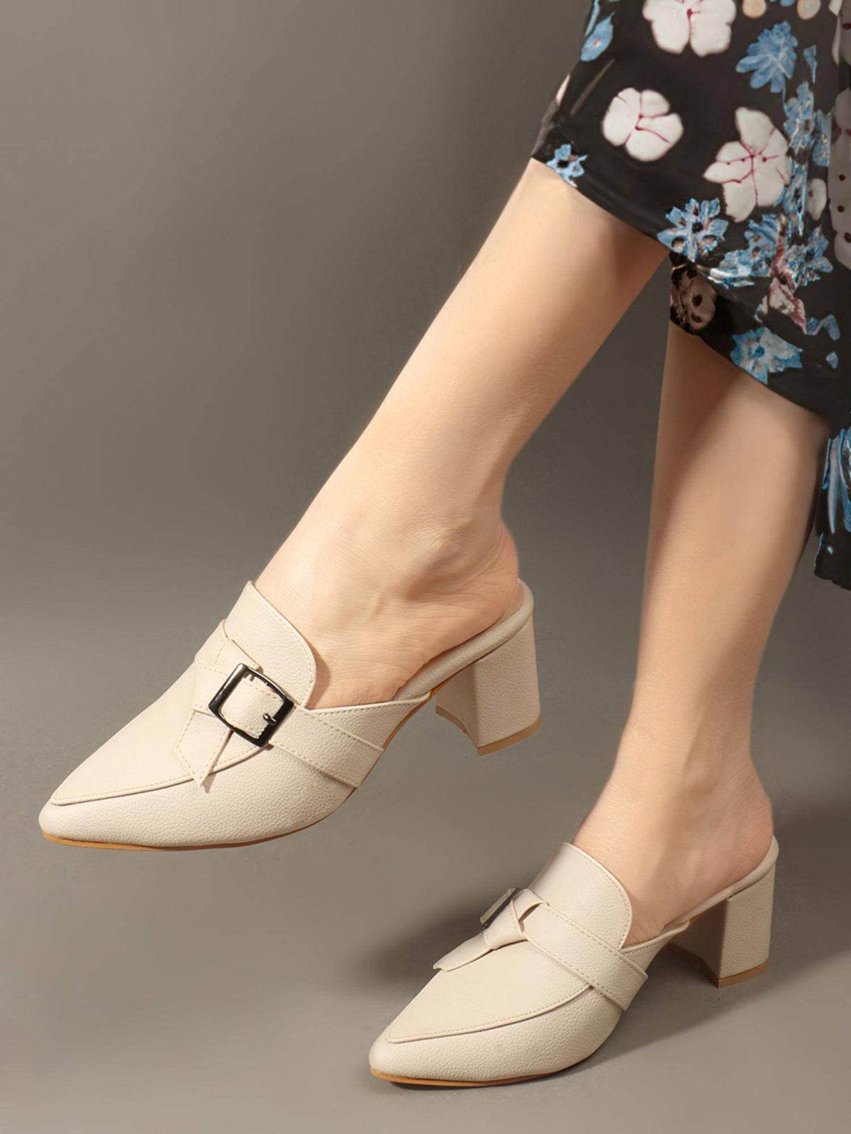 Women Cream Synthetic Mules | H78 - view 1