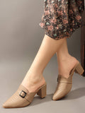 Women Beige Synthetic Mules | H78 - view 1