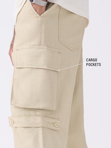 Buy Textured Cargo Pants: Creme Men Pants Online F56