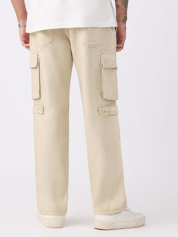 Buy Textured Cargo Pants: Creme Men Pants Online F56