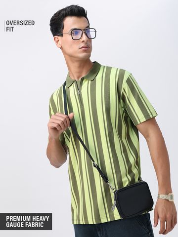 Buy Stripes: Green, Black Men Oversized Polos P09