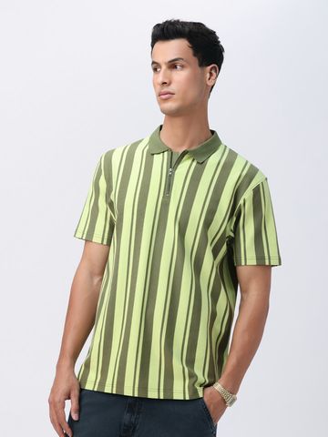 Buy Stripes: Green, Black Men Oversized Polos P09