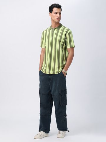 Buy Stripes: Green, Black Men Oversized Polos P09