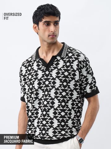 Buy Oversized Polo: Zig-Zag Black For Men Online P09