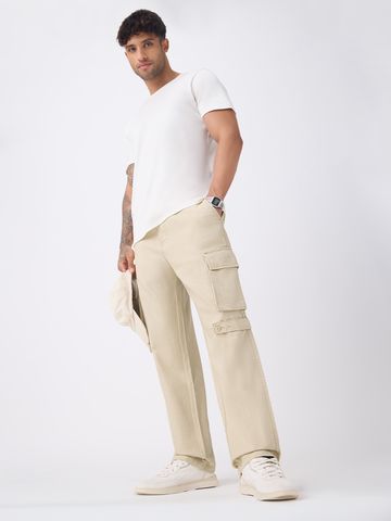 Buy Textured Cargo Pants: Creme Men Pants Online F56