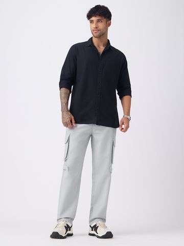 Buy Textured Cargo Pants: Smokey Grey Men Pants Online F56