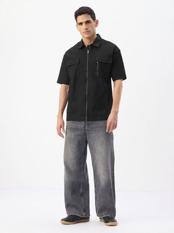 Buy Zipper Shirt: Charcoal Black Men Shirt Online C76