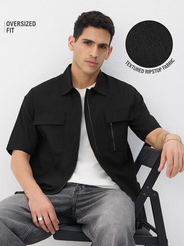 Buy Zipper Shirt: Charcoal Black Men Shirt Online C76