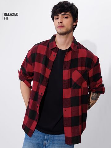 Buy Checks: Black And Red Men Oversized Shirts Online C76