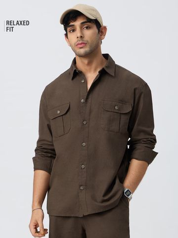 Buy Cotton Linen Utility: Mocha Men Utility Shirts Online C76