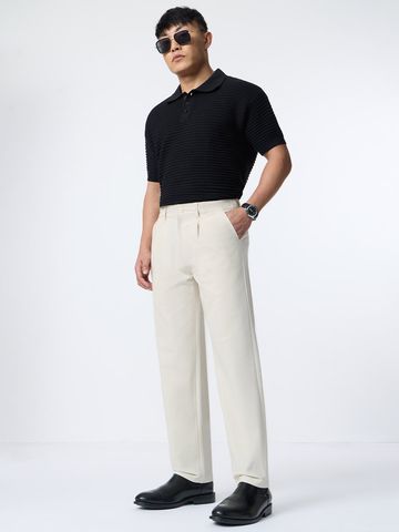 Buy Pleated Pants: Latte Cream Men Pants Online F56