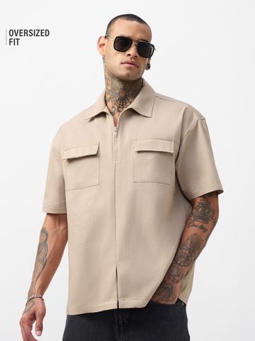 Buy Zipper Polo: Dune Men Oversized Shirt Online P09