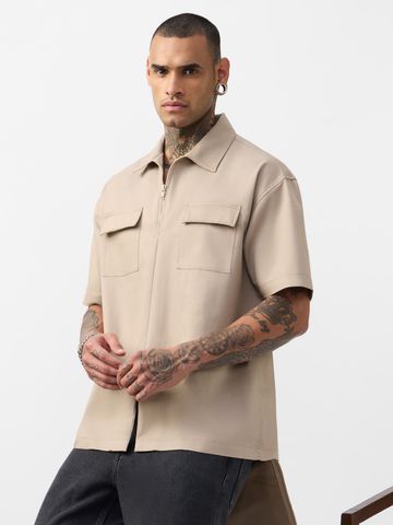 Buy Zipper Polo: Dune Men Oversized Shirt Online P09
