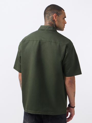Buy Zipper Shirt: Muted Olive Men Oversized Shirt Online P09