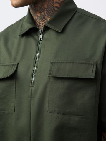 Buy Zipper Shirt: Muted Olive Men Oversized Shirt Online P09