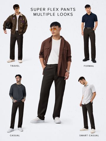 Buy Classic Pants: Dark Chocolate Men Super Flex Pants Online F56