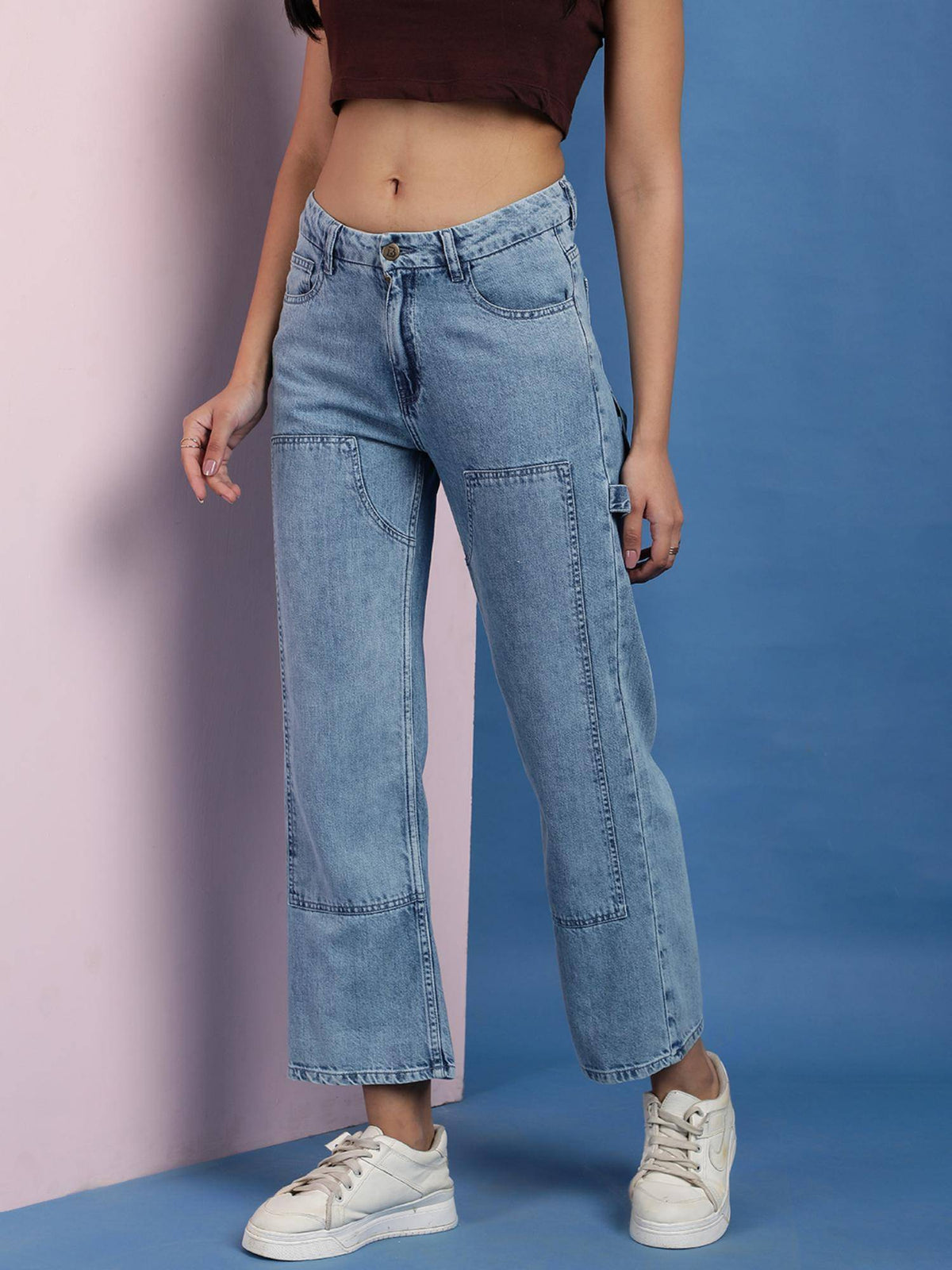 Women Casual Light Blue Baggy Fit Jeans | BG78 - view 3