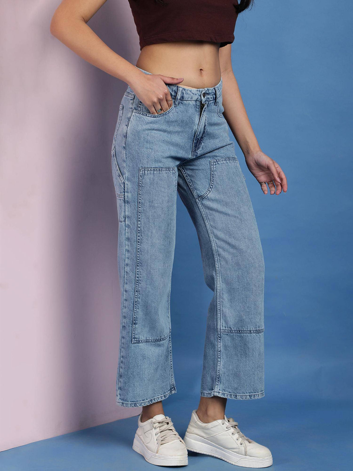 Women Casual Light Blue Baggy Fit Jeans | BG78 - view 4