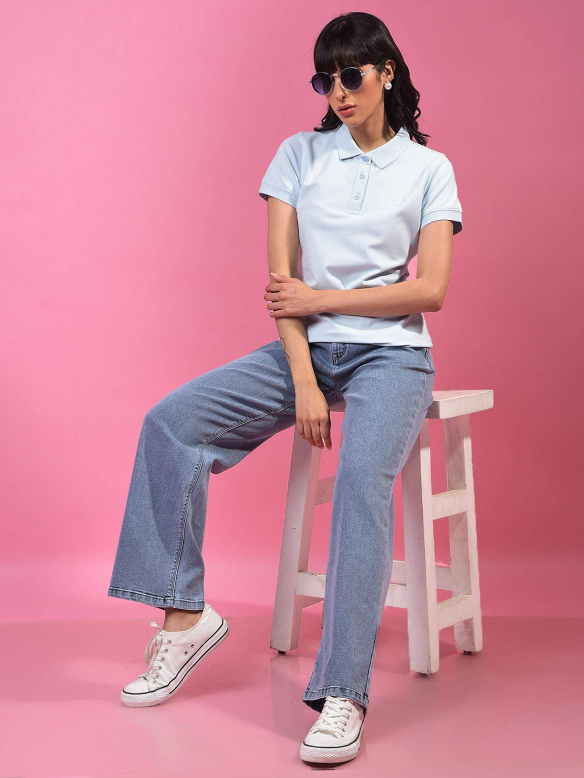 Womens Blue Polo T-Shirt | PW43 - view 7