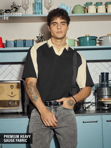 Buy Colourblock Polo: White Black Men Polos Online P09