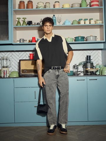 Buy Colourblock Polo: White Black Men Polos Online P09