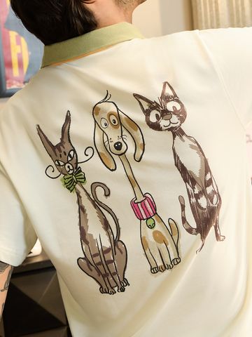 Buy Pets On Prints: Sketch Men Oveersized Polo Online P09