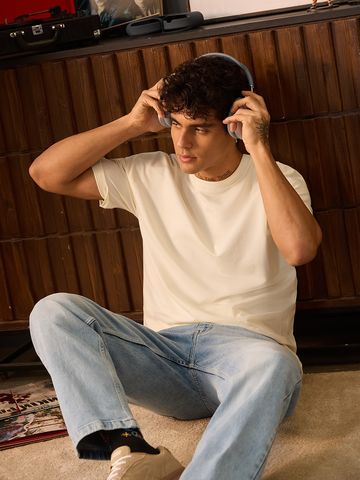 Buy Solids: Off White Oversized T-Shirts Online OS23