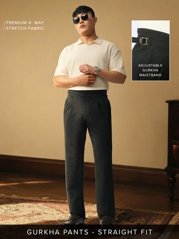 Buy Gurkha Pants: Dark Grey Men Super Flex Pants Online F56