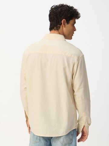 Buy Cotton Linen: Breezy Beige Men Relaxed Fit Shirt Online C76