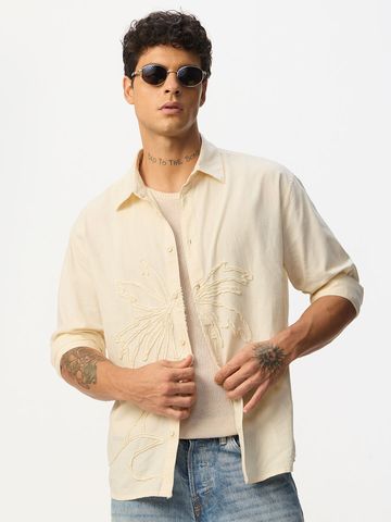 Buy Cotton Linen: Breezy Beige Men Relaxed Fit Shirt Online C76