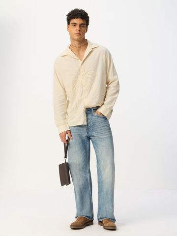 Buy Cotton Linen: Breezy Beige Men Relaxed Fit Shirt Online C76