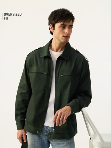 Buy Oversized Shacket: Military Olive Men Shackets Online C76