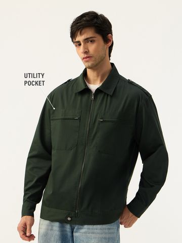 Buy Oversized Shacket: Military Olive Men Shackets Online C76