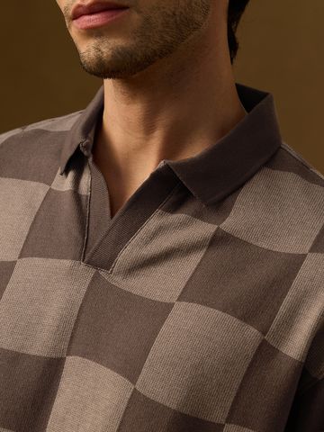 Buy Jacquard: Old School Brown Oversized Polo Online. P09