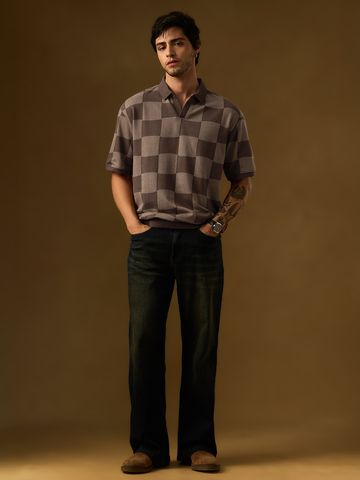 Buy Jacquard: Old School Brown Oversized Polo Online. P09