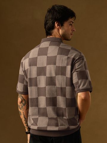 Buy Jacquard: Old School Brown Oversized Polo Online. P09