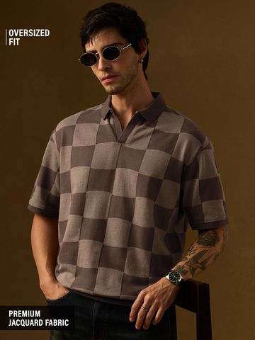 Buy Jacquard: Old School Brown Oversized Polo Online. P09