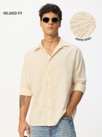 Buy Cotton Linen: Breezy Beige Men Relaxed Fit Shirt Online C76