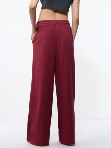 Flared Solid Joggers: Vivid Ruby Women Flared Joggers JB65