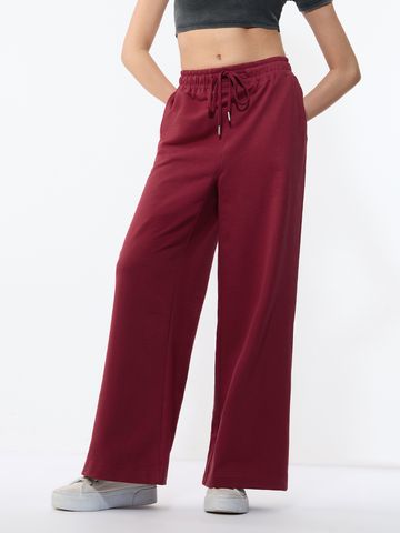 Flared Solid Joggers: Vivid Ruby Women Flared Joggers JB65
