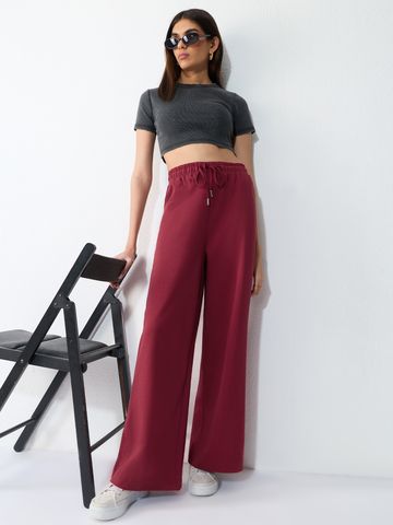 Flared Solid Joggers: Vivid Ruby Women Flared Joggers JB65