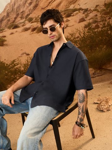 Buy Oversized Shirt: Deep Sapphire Men Oversized Shirts Online C76