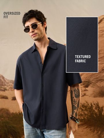 Buy Oversized Shirt: Deep Sapphire Men Oversized Shirts Online C76