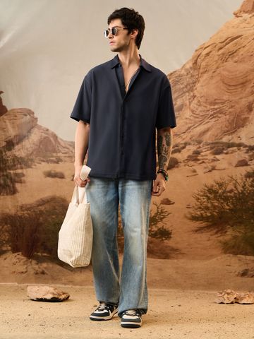 Buy Oversized Shirt: Deep Sapphire Men Oversized Shirts Online C76